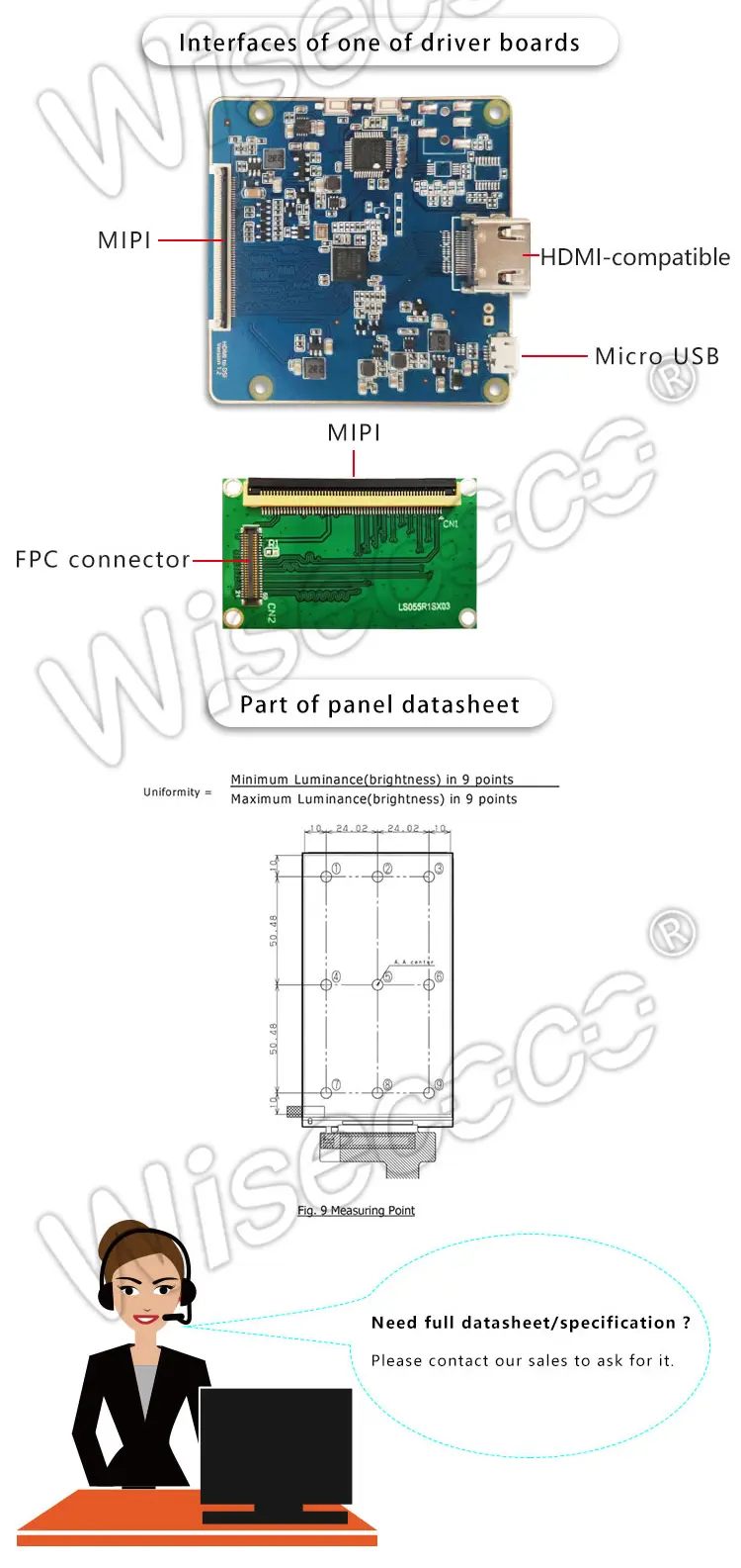 5.5 inch 2K 2560*1440 Resolution MIPI DSI Interface TFT LCD Display Module with Connector