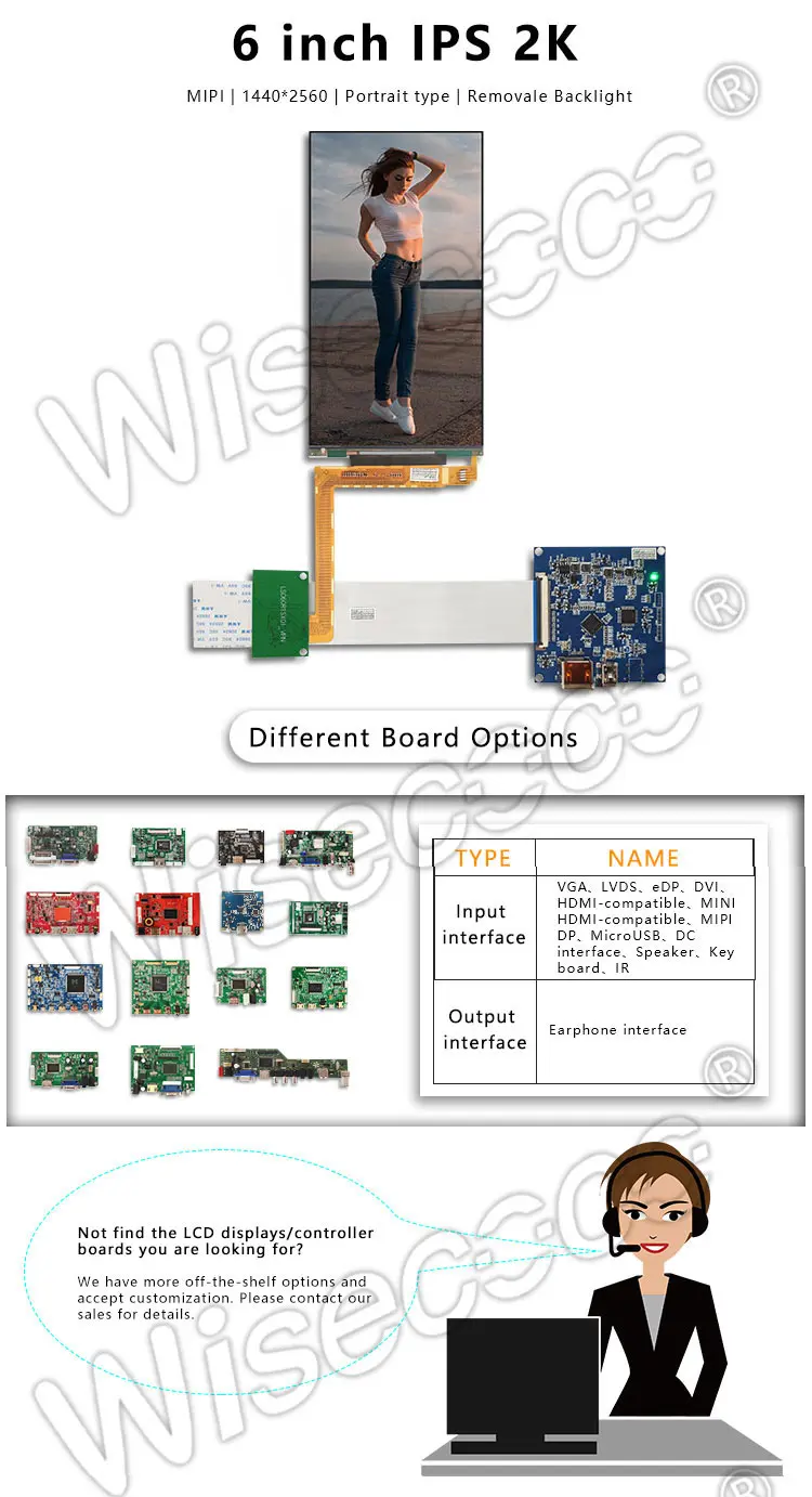 6 Inch 2K 1440P IPS TFT LCD Screen Panel with Mipi Driver Board Removale Backlight