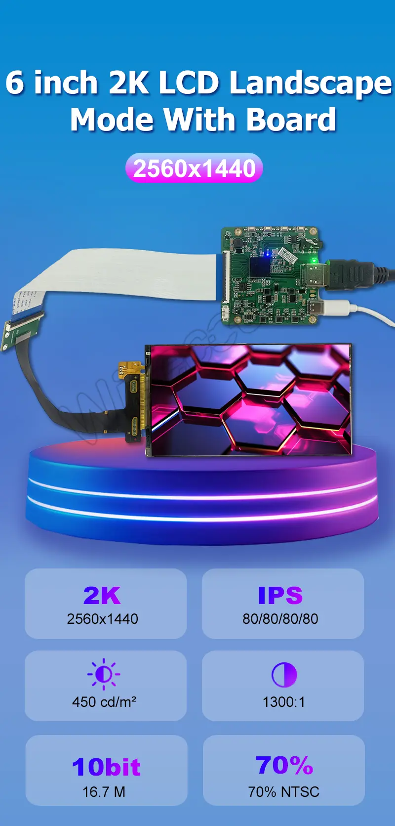 6 Inch 2K 60HZ Landscape by Default Lcd Display Module Mipi Interface 2560*1440 IPS LCD Screen