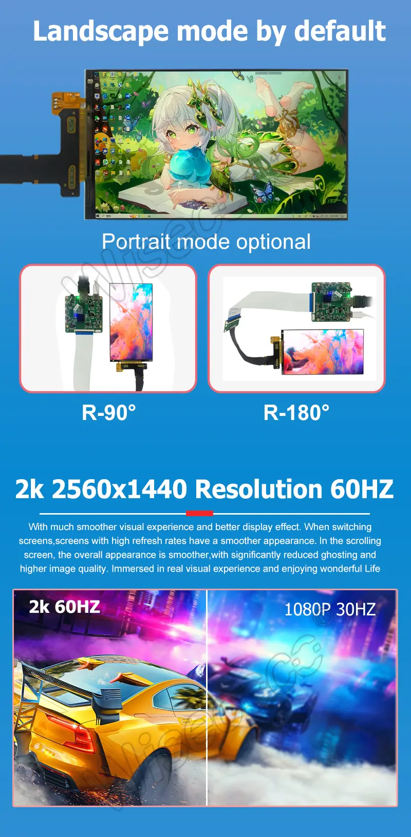 6 Inch 2K 60HZ Landscape by Default Lcd Display Module Mipi Interface 2560*1440 IPS LCD Screen