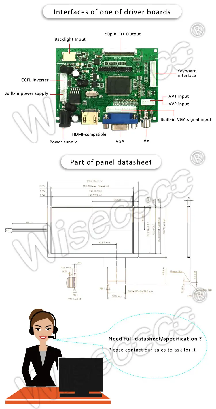 6.2 Inch TFT-LCM Modules 800*480 Pixel Brightness 400nits FPC TTL Interface