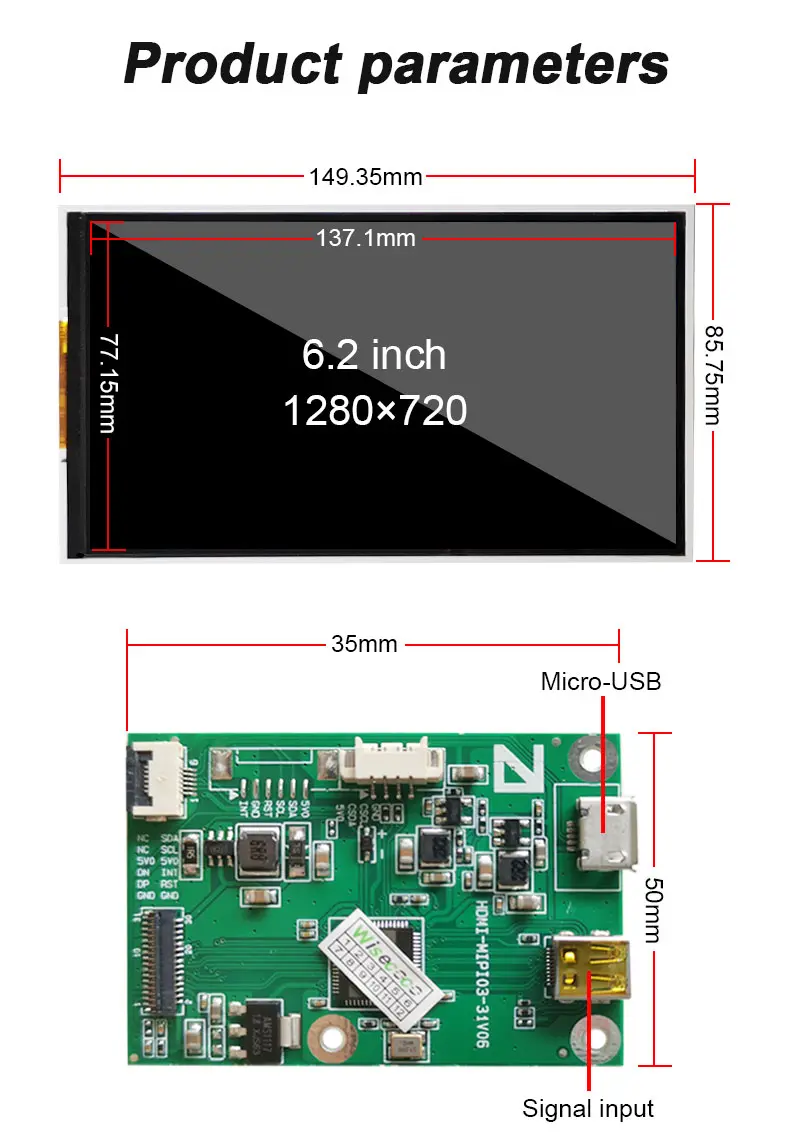 6.2 Inch 1280x720 Resolution MIPI Interface TFT LCD Module parameter