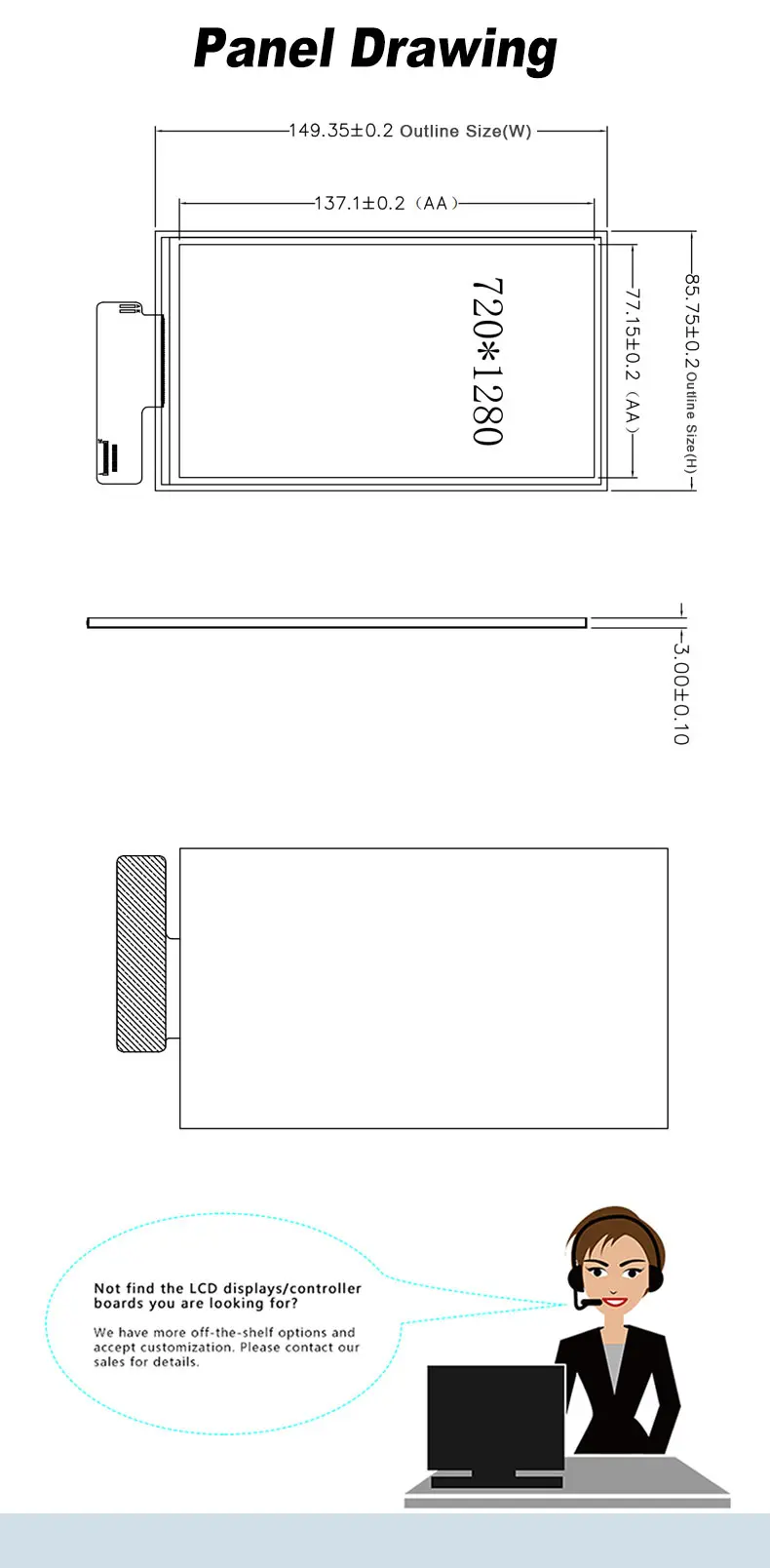 6.2 Inch 1280x720 Resolution MIPI Interface TFT LCD Display Module