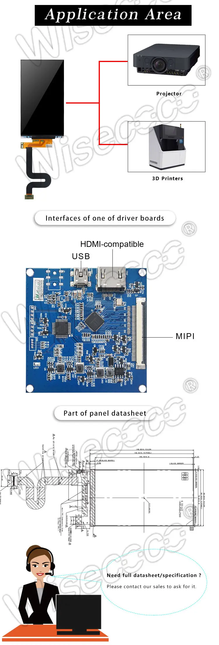 6.3 inch 2560x1440 2k hd high resolution high brightness ips lcd projector panel