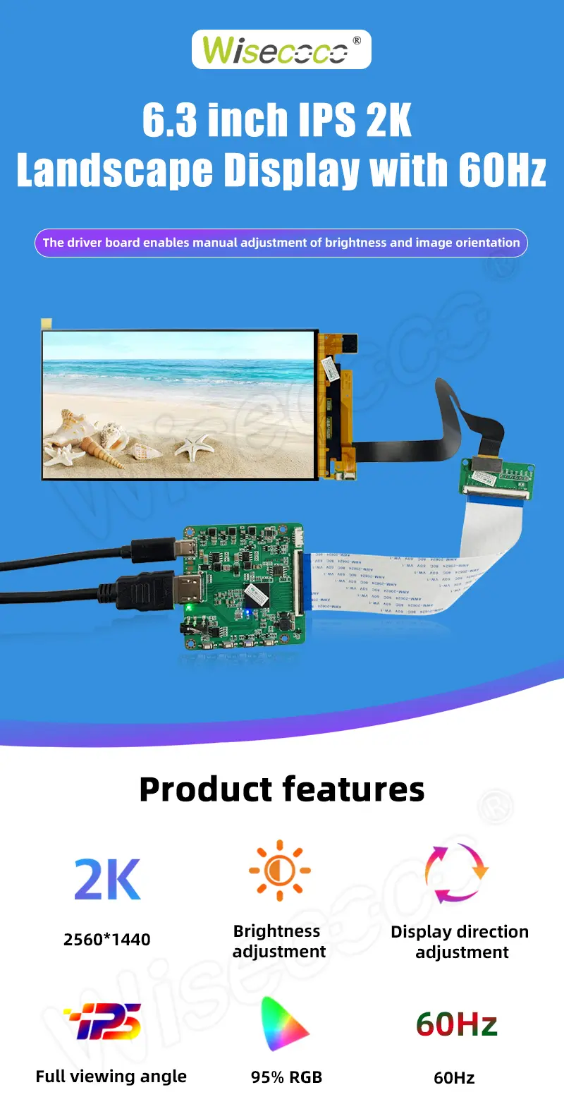 Custom 6.3 Inch 1440*2560 2K IPS MIPI 60 Pins TFT LCD Display Module