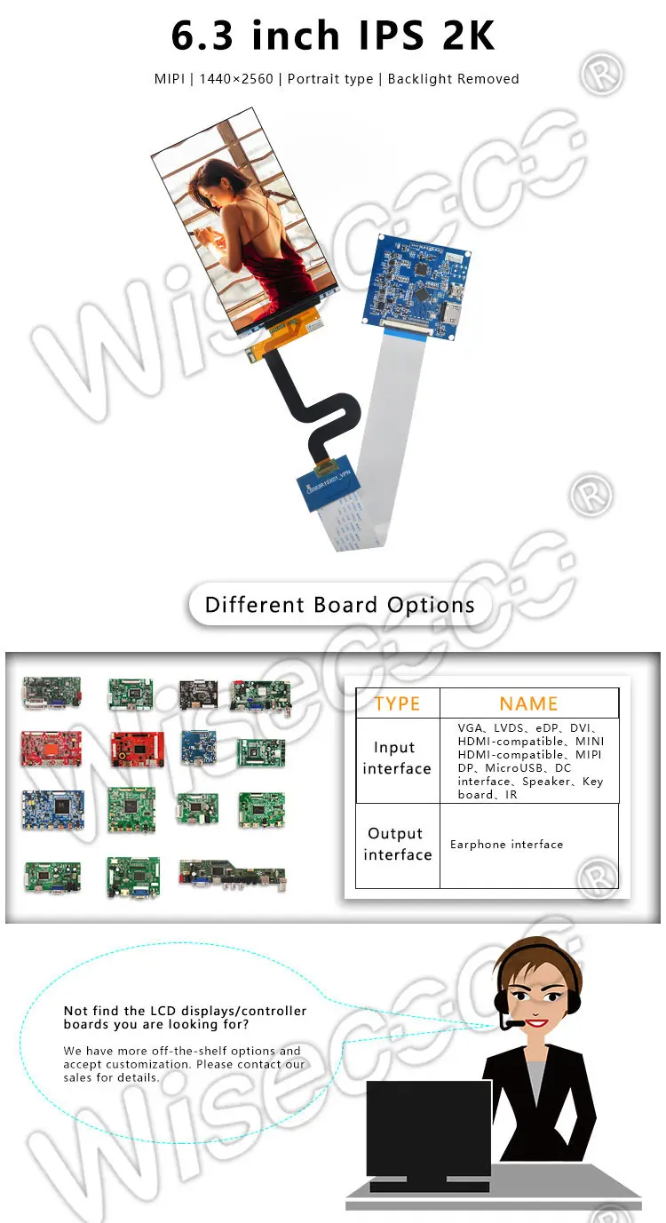 6.3 inch 2560x1440 2k hd high resolution high brightness ips lcd projector panel