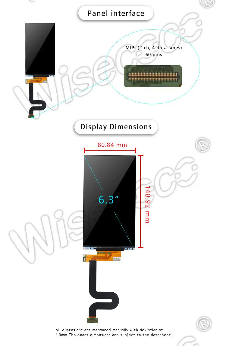 6.3 inch 2560x1440 2k hd high resolution high brightness ips lcd projector panel