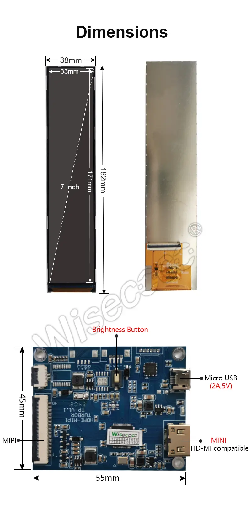 7 Inch 600*1424 Full Viewing Angle Stretched Bar Display 