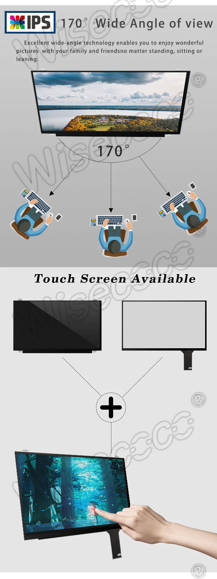 Wisecoco 15.6 Inch 1920*1080 FHD IPS TFT LCD Display with Driver Board