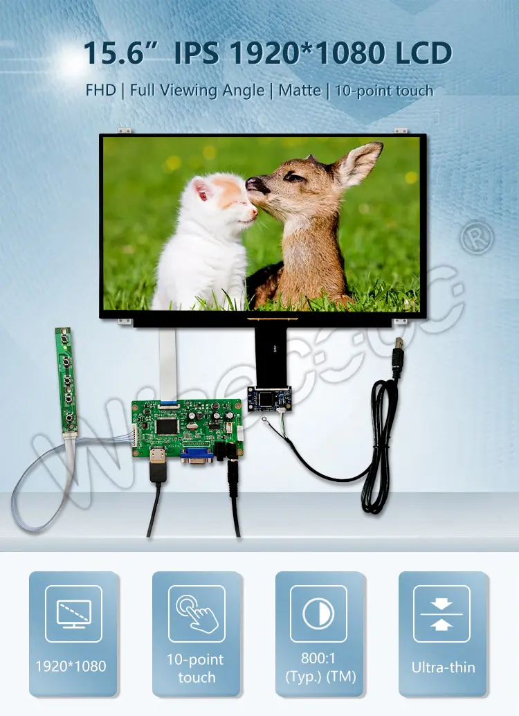 Wisecoco 15.6 Inch IPS LCD Display Panel 10 Point Capacitive Touch Screen 1920*1080 LCD Display
