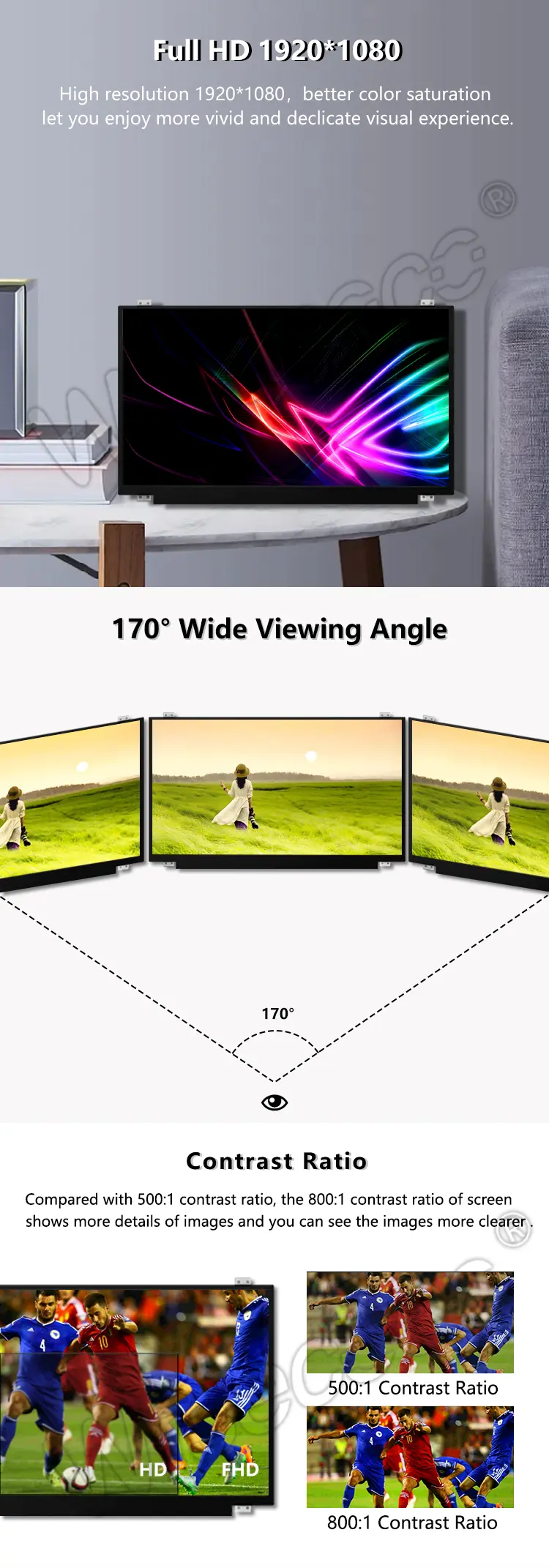 Wisecoco 15.6 Inch IPS LCD Display Panel 10 Point Capacitive Touch Screen 1920*1080 LCD Display