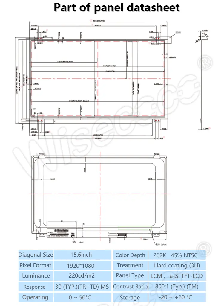 Wisecoco 15.6 Inch IPS LCD Display Panel 10 Point Capacitive Touch Screen 1920*1080 LCD Display
