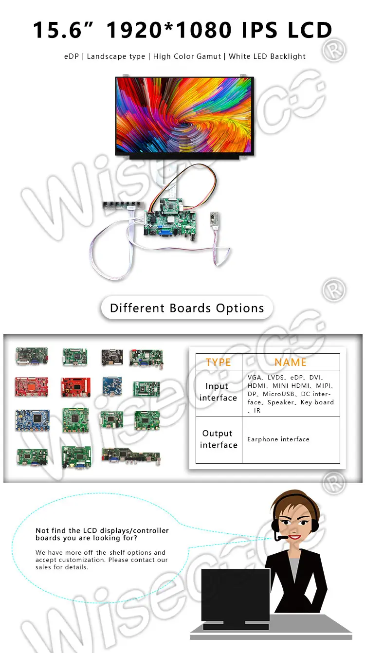 Wisecoco 15.6 Inch Ips LCD Panel 1920*1080 30 PIN EDP Interface Display Laptop TFT LCD Panel Module with Controller Board